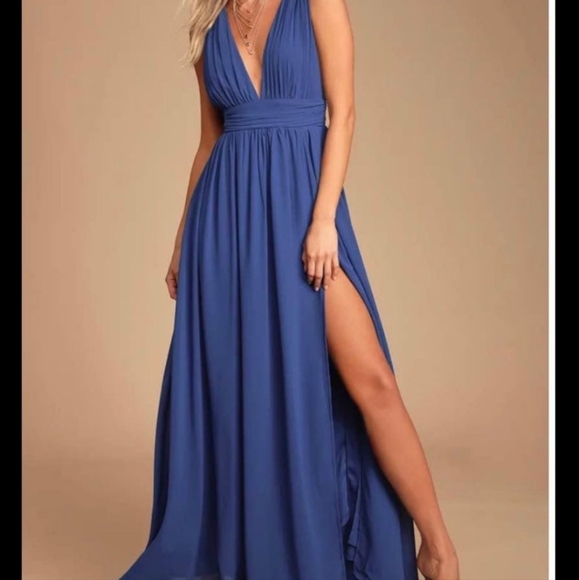 Lulus Dresses & Skirts - Lulus blue royal Dress medium wedding homecoming bridesmaid gown maxi deep v